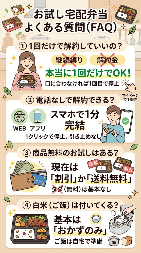 宅配弁当のお試し利用でよくある質問(FAQ)