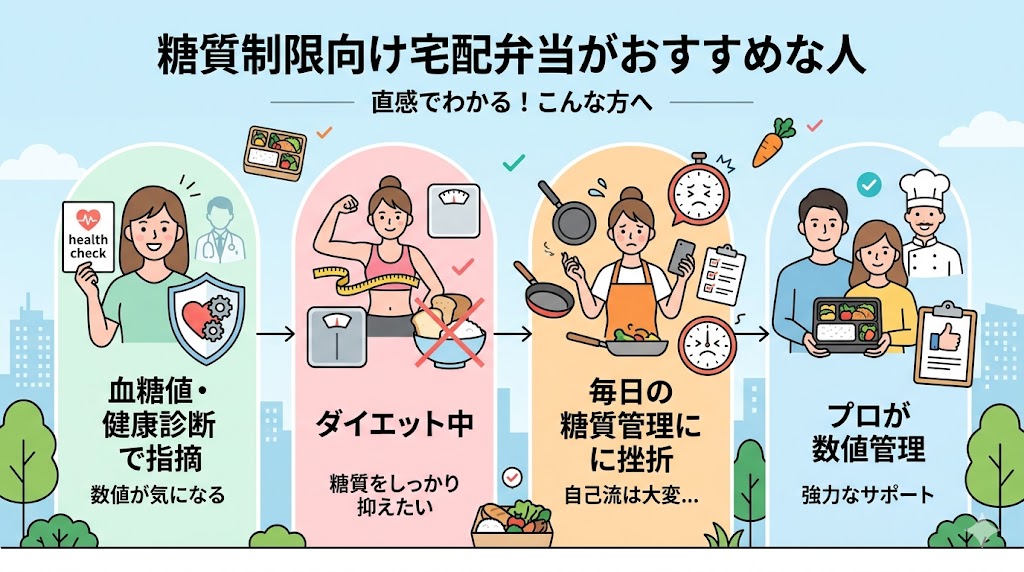 糖質制限向け宅配弁当がおすすめな人概要図