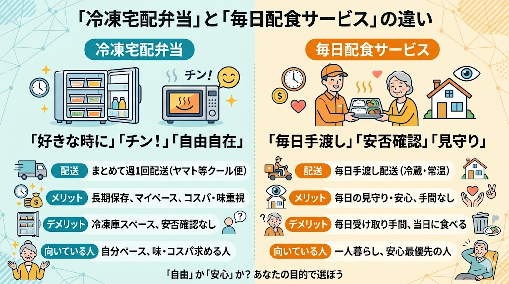 配食サービスと冷凍宅配弁当の違い