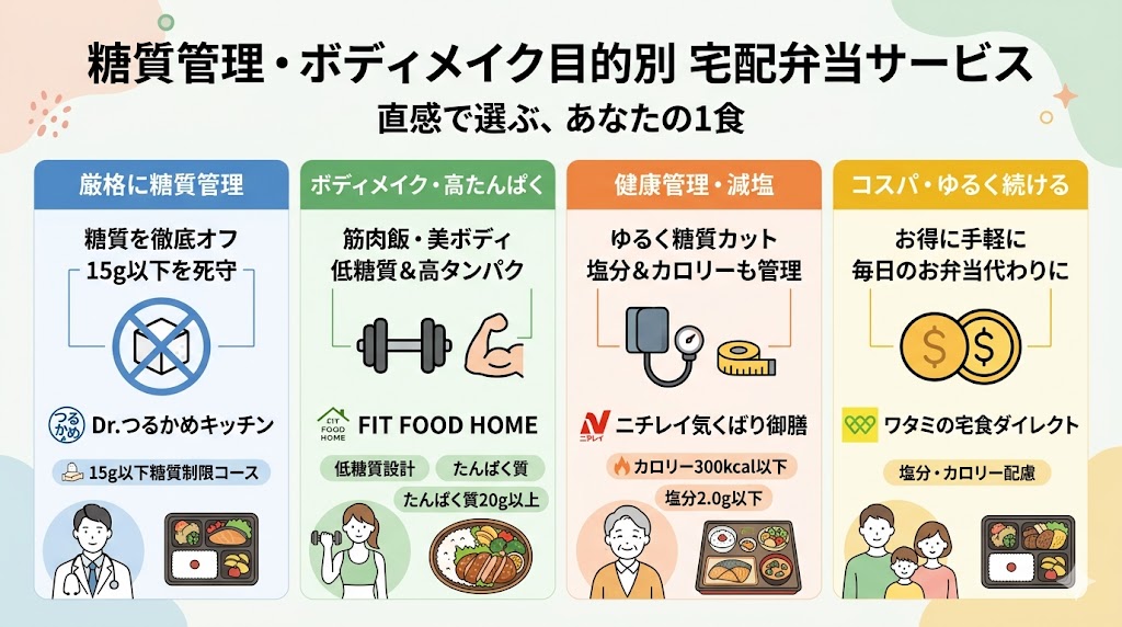 糖質管理の目的別に選ぶべきサービス比較図