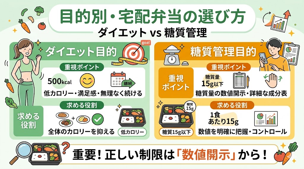 糖質管理目的の人とダイエット目的の人の選ぶ基準比較