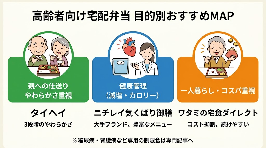 高齢者向け宅配弁当目的別おすすめ