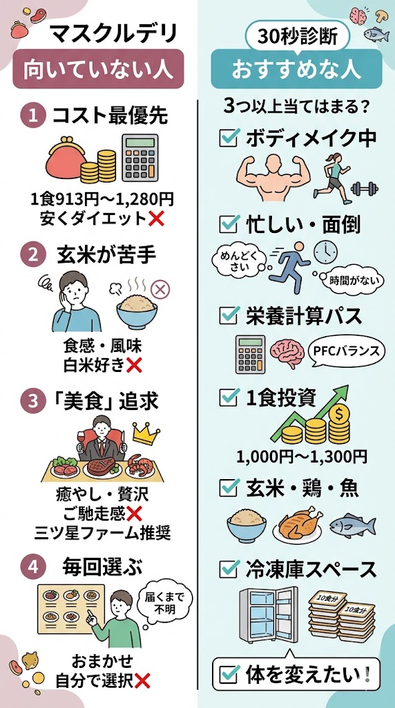 マッスルデリに合う人合わない人の比較