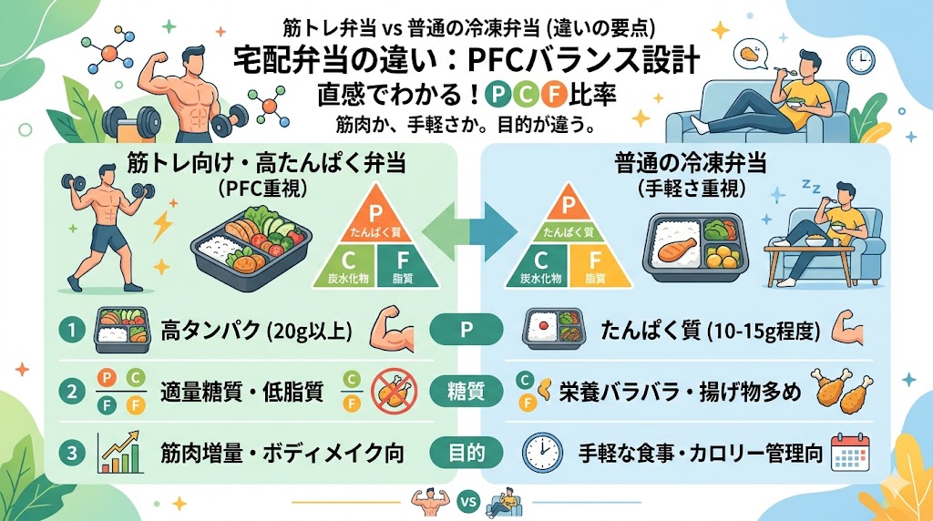 筋トレ向け宅配弁当と普通の冷凍弁当の比較