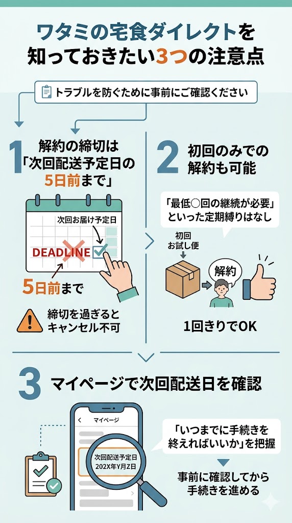 ワタミの宅食ダイレクトを解約3つの注意点