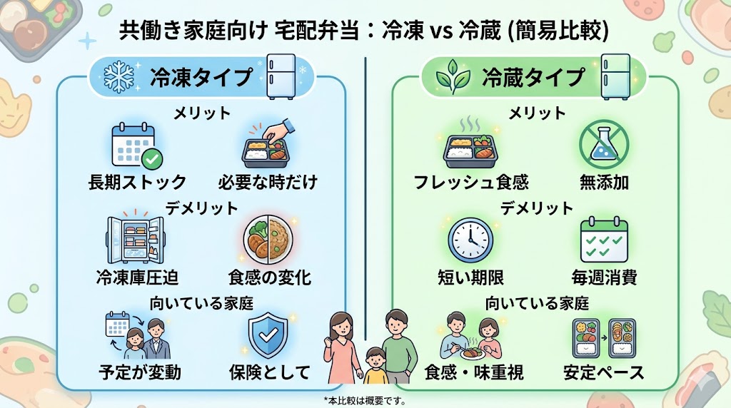 共働きの宅配弁当は冷凍と冷蔵どっちがいいか比較